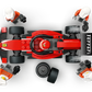Top-down view of the LEGO® City F1® Pit Stop & Pit Crew with Ferrari Car by Legos - Toyhouse, showing four crew figures servicing a Formula 1 car, with spare tire and tools included.