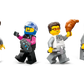 Six minifigures in racing uniforms, with accessories like a trophy, helmet, and tools, are ready for display or play with your Legos - Toyhouse LEGO® City F1® Garage & Mercedes-AMG & Alpine Cars set.
