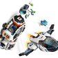 Two Legos - Toyhouse LEGO® City Modular Galactic Spaceship vehicles and multiple astronaut minifigures are shown on a white background, featuring black, white, and orange with blue accents—an out-of-this-world toy for kids.