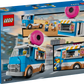Back of the Legos - Toyhouse LEGO® City Donut Truck box features the blue and white vehicle with a pink donut on top and minifigures enjoying this fun donut shop scene.