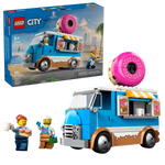 The LEGO® City Donut Truck by Legos - Toyhouse features a fun vehicle with a giant donut on top, two minifigures, coffee cups, donuts, and iconic packaging—perfect for any LEGO donut shop fan.