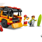 The Legos - Toyhouse LEGO® City Lifeguard Beach Rescue Truck set includes two minifigures, a red kayak, green surfboard, and gray shark—ideal for exciting beach rescue adventures.