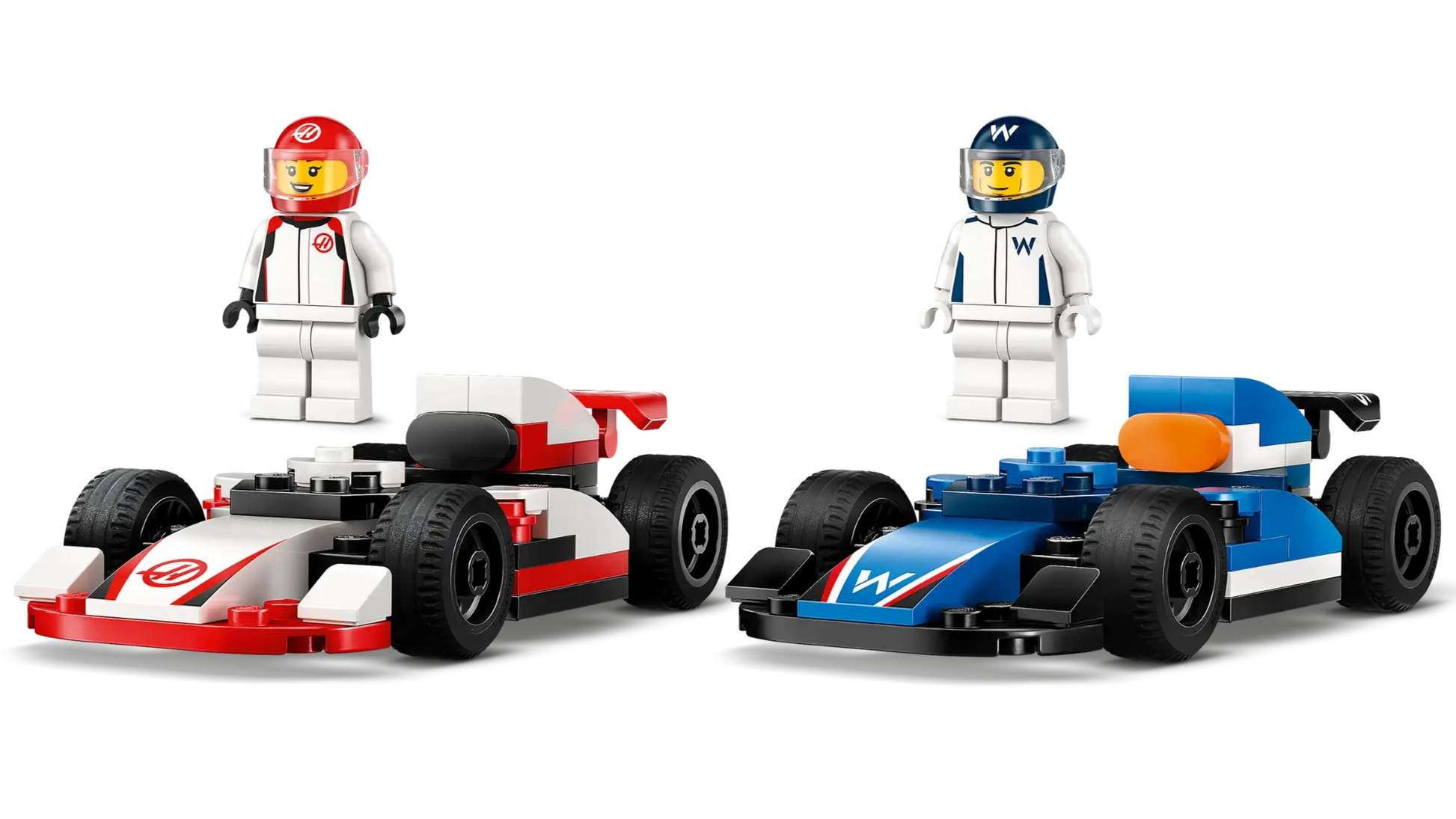 The LEGO® City F1® Williams Racing & Haas F1® Race Cars by Legos - Toyhouse features two detailed Formula 1 cars with matching drivers—perfect for any young racing fan’s collection.