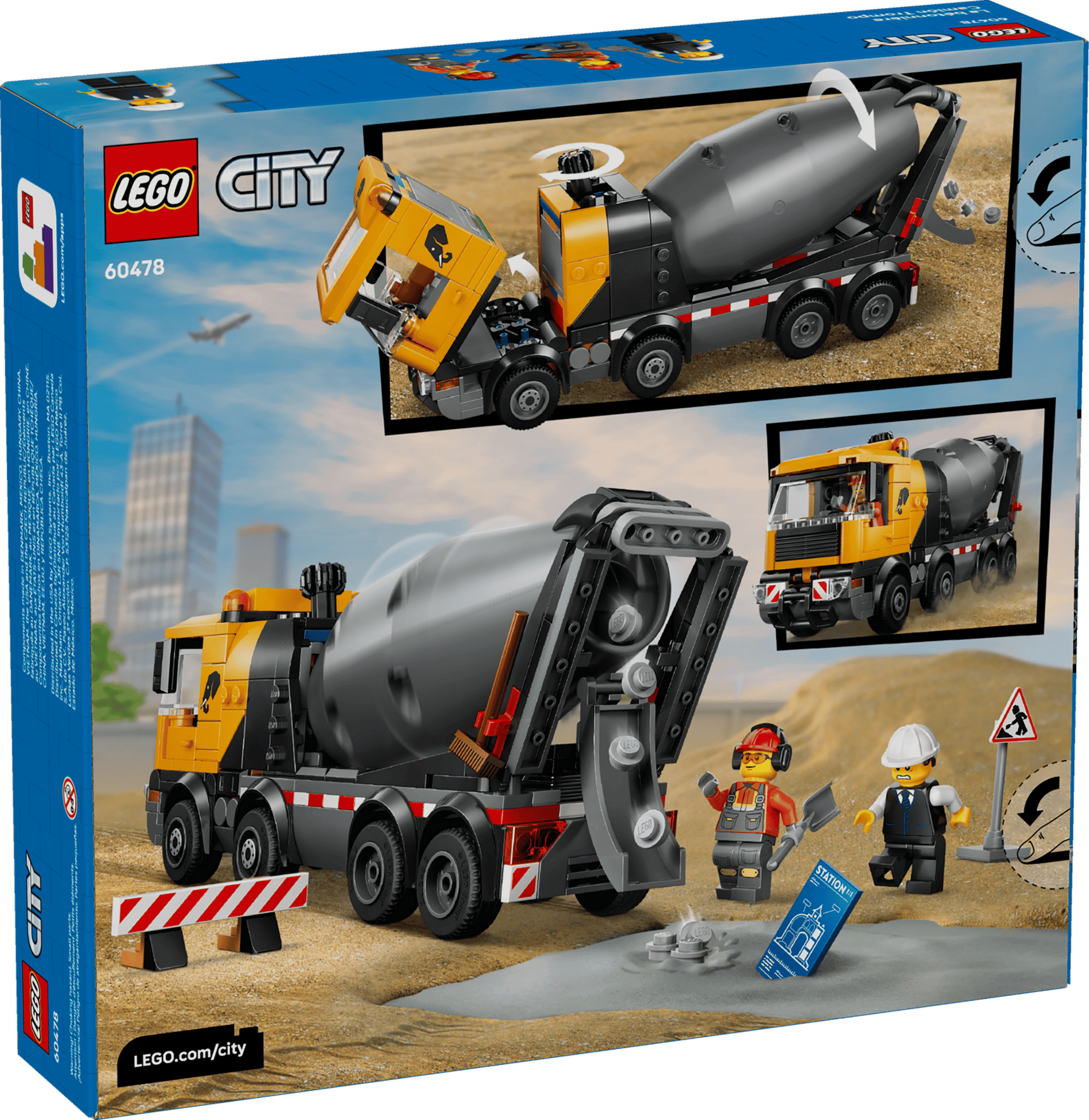 LEGO® City Cement Mixer by Legos - Toyhouse includes a yellow construction truck, two worker minifigures, and site accessories—a creative building kit perfect for kids who love imaginative play.