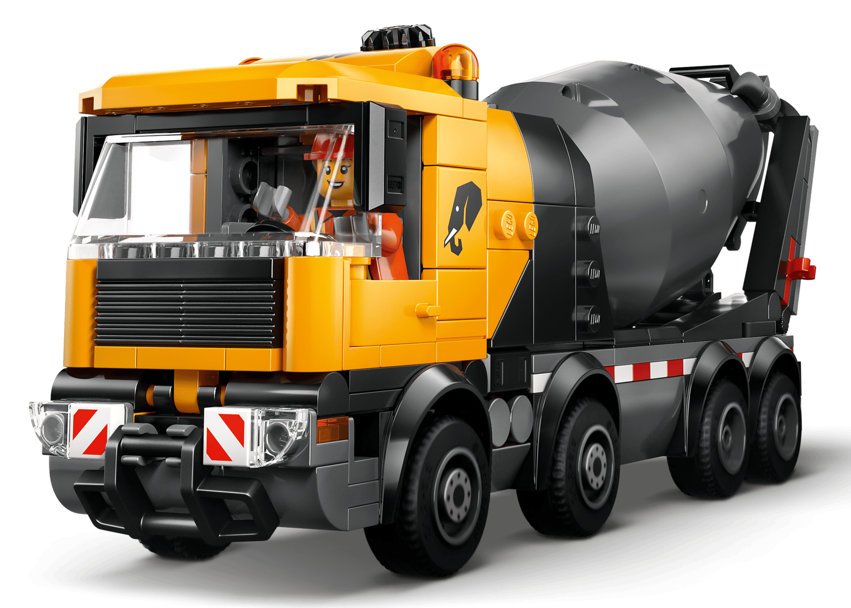 The LEGO® City Cement Mixer by Legos - Toyhouse features a yellow and black body, eight wheels, and a minifigure driver—a fun construction toy truck building kit for kids who enjoy creative play.