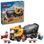 The LEGO® City Cement Mixer by Legos - Toyhouse includes construction workers, a motorbike, traffic barriers, and the box, making it an exciting construction toy truck set for creative play.