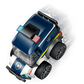 The LEGO® City Rides – Police Truck by Legos - Toyhouse, featuring black wheels, a blue and white body, red and blue lights, and a star badge, is shown speeding forward with motion blur effects.