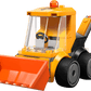The Legos - Toyhouse LEGO® City Rides – Construction Loader features a yellow and orange bulldozer and a smiling LEGO figure in a red helmet—ideal for kids who enjoy creative building and imaginative play.