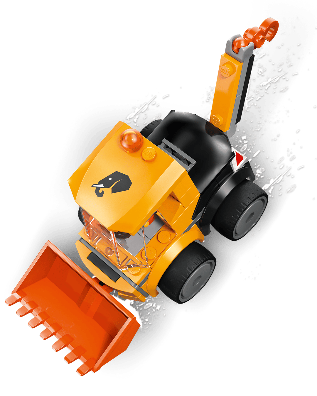 The LEGO® City Rides – Construction Loader by Legos - Toyhouse features orange and black bricks, a front loader, and large tires, shown on a white background—ideal for kids who enjoy creative building play.