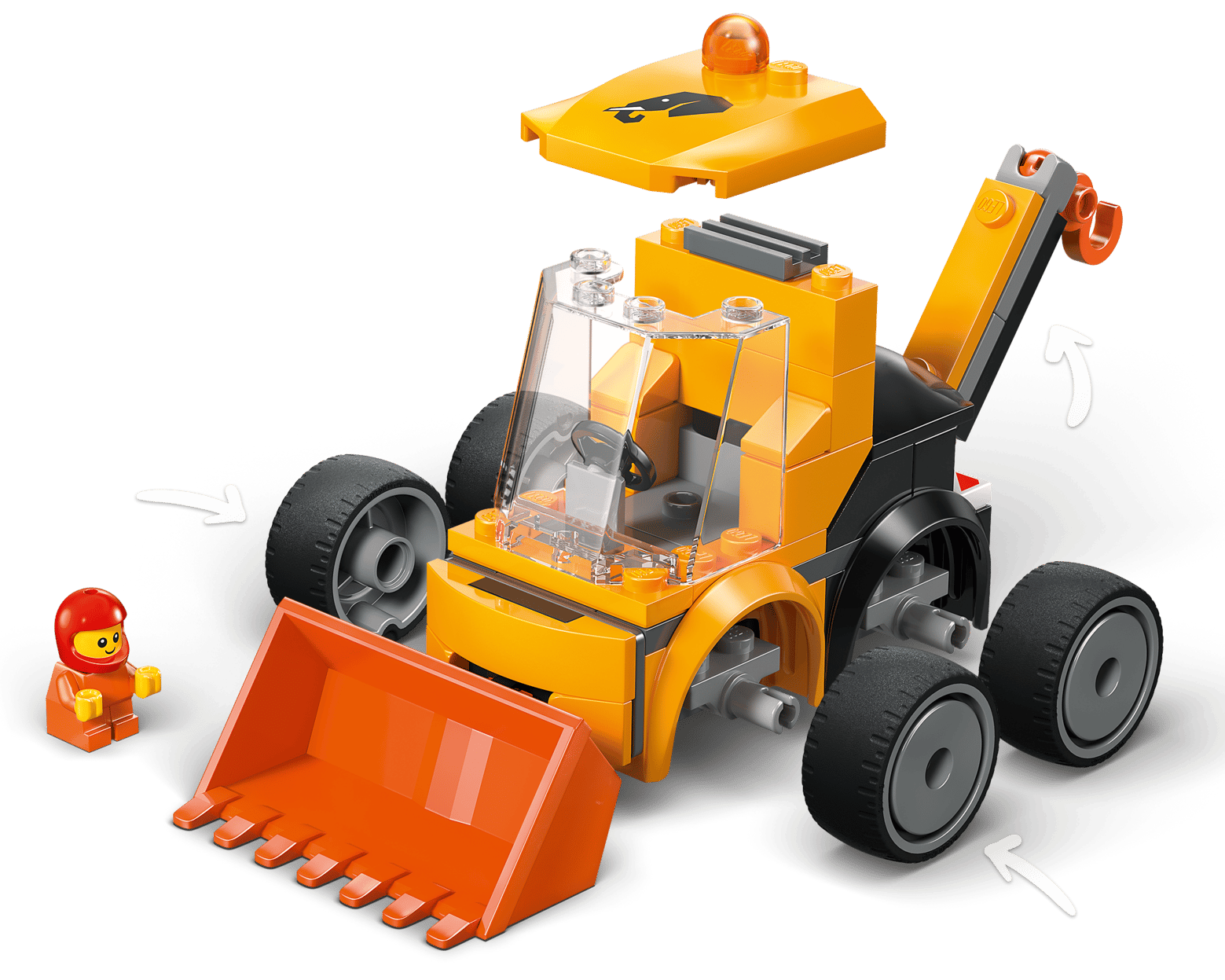 The LEGO® City Rides – Construction Loader by Legos - Toyhouse features a six-wheeled loader with front attachment and a mini figure in red gear—an ideal building kit for kids who love construction vehicles.