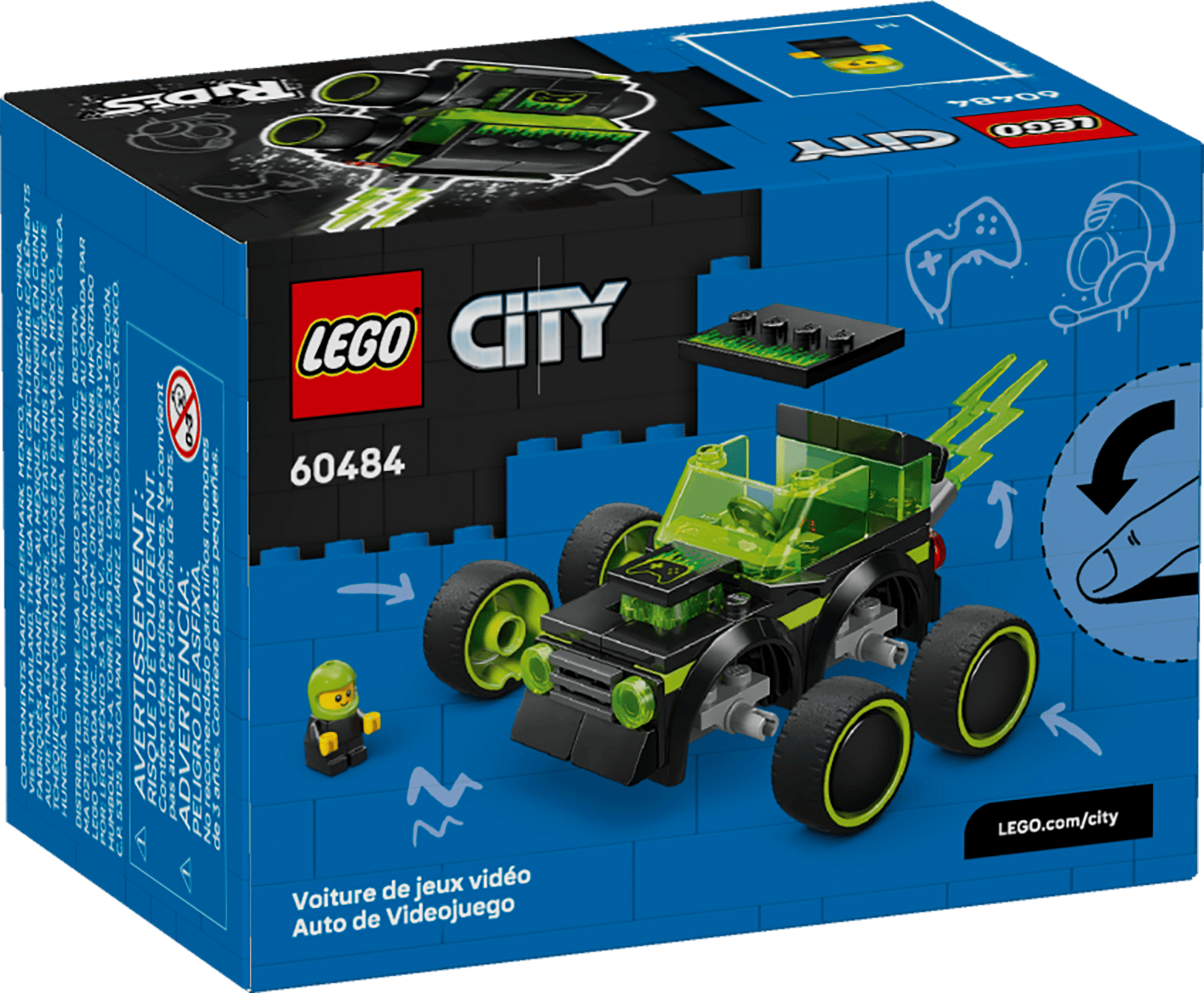 Legos - Toyhouse LEGO® City Rides - Gaming Race Car set 60484 features a green and black video game-inspired toy car with neon accents and a minifigure in a green cap—ideal for model car kit fans and action-packed play.
