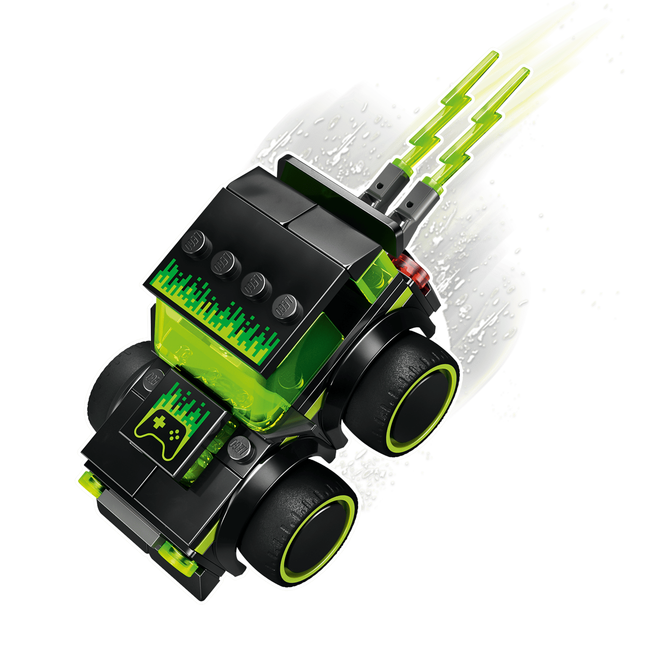The Legos - Toyhouse LEGO® City Rides - Gaming Race Car features a black and neon green design with glowing antennae, graphic detailing, and speeding effects—ideal for LEGO City Rides fans and model car kit collectors.