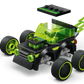The Legos - Toyhouse LEGO® City Rides - Gaming Race Car is a small black and green car with neon accents, four large wheels, a minifigure in a green helmet, and a removable top brick displayed above the race car toy.