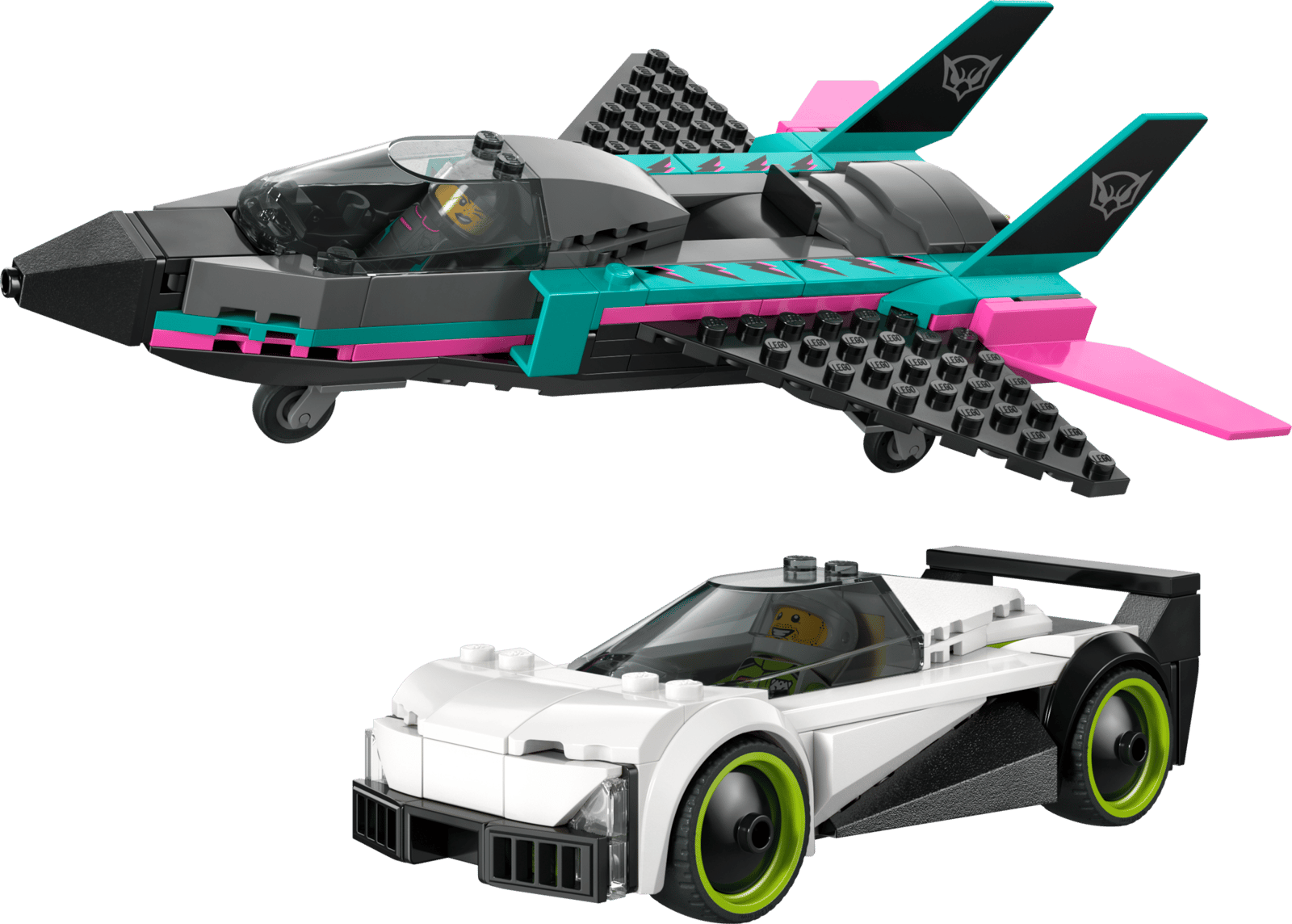 The LEGO® City Jet Vs. Car by Legos - Toyhouse includes a sleek jet and stylish race car, each with minifigures, perfect for action-packed play.