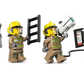 Four firefighter figures in yellow helmets with tools are ready for action with the LEGO® City Airport Fire Truck by Legos - Toyhouse, shown against a plain background.