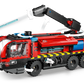 The LEGO® City Airport Fire Truck by Legos - Toyhouse is a six-wheeled emergency vehicle toy with an extendable crane, water hose, moving parts, and water jet effects for a fun firefighter building experience.