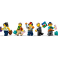 Eight LEGO minifigures from the Legos - Toyhouse LEGO® City Airport with Airplane set, each holding job-related accessories, are displayed against a white background.