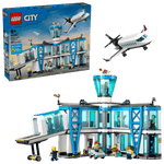 The LEGO® City Airport with Airplane by Legos - Toyhouse includes a terminal, control tower, jet plane, and figures—an exciting airport toy and airplane building kit with box packaging shown in the background.