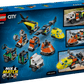 Back of Legos - Toyhouse LEGO® Airplane, Service Truck & Hovercraft Remix box showing buildable vehicles like an airplane, service truck, and hovercraft. The kit offers mix-and-match options on a blue blueprint background.