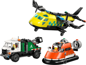 Spark creativity with the LEGO® Airplane, Service Truck & Hovercraft Remix by Legos - Toyhouse. This set includes a yellow and green airplane, green utility truck, orange hovercraft, and a minifigure driver—ideal for imaginative play!.