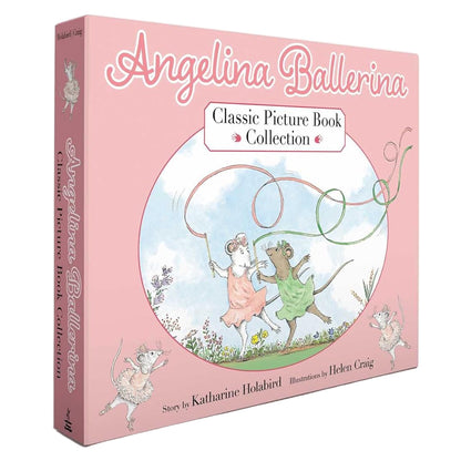 The "Angelina Ballerina Classic Picture Book Collection (Boxed Set)" by Simon & Schuster features a pink box with two dancing mice on the cover—ideal for young ballet fans. Stories by Katharine Holabird.