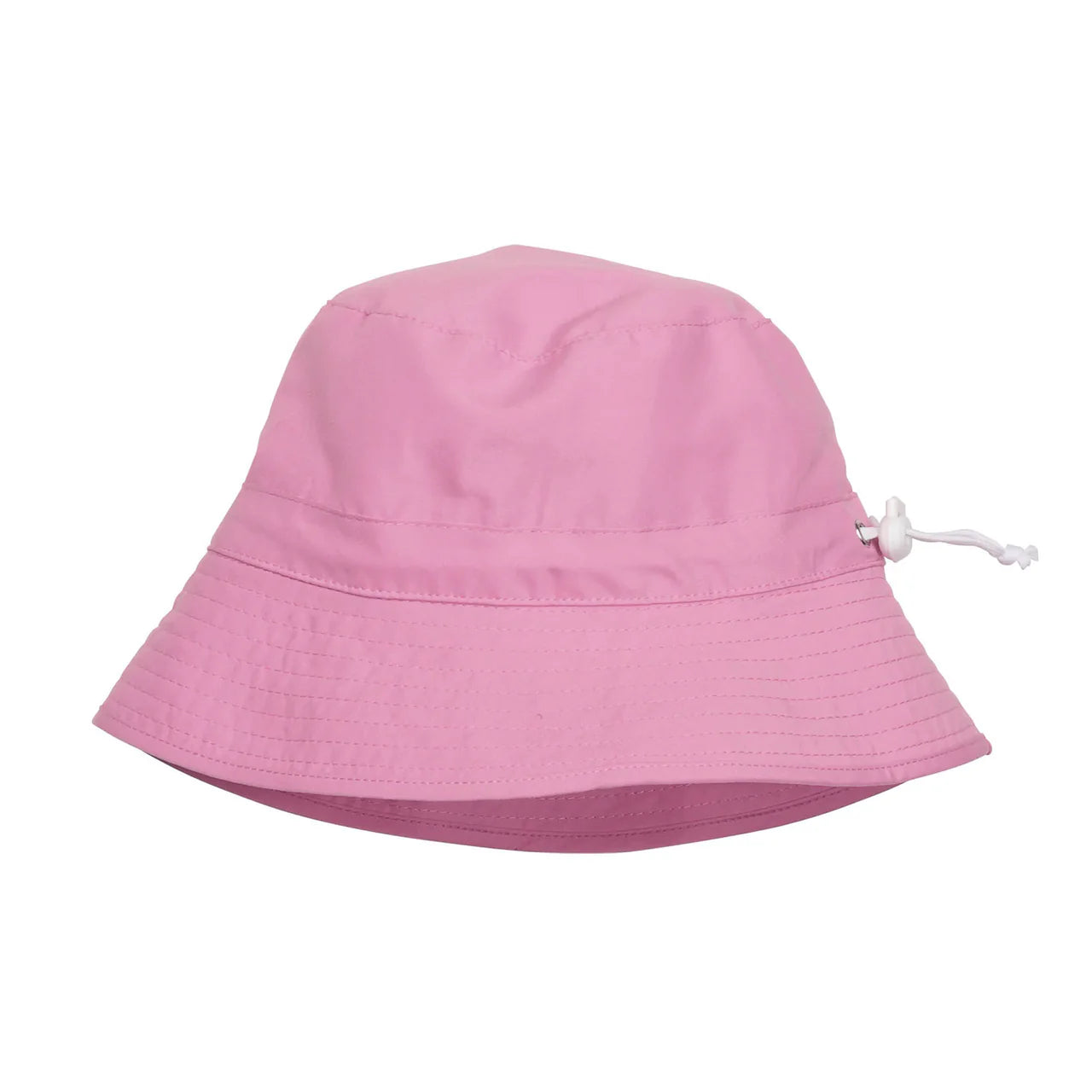 Snapper Rock Bucket Hat in pink with a drawstring, ideal for sun protection and serving as a chic summer accessory, displayed against a white background.