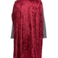 A mannequin showcases the Great Pretenders “Silver Knight with Cape, 5-6Y,” featuring a vibrant red velvet chainmail cape draped over a gray tunic for a classic knight costume look, with the wooden stand visible at the top.