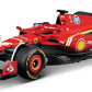 A bright red Maisto R/C 1:41 DC Ferrari SF-24 (2024) car with bold sponsor logos, black wings, and yellow wheel rims is showcased on a plain white background. This detailed remote control model by Maisto authentically recreates the iconic Formula 1 racing machine.
