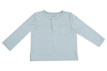 Angel Dear Baby Boys' and Boys' Bamboo Long Sleeve Henley with Pocket in light blue, featuring a small chest pocket and partial button placket, displayed on a plain background.