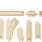 The BRIO World Expansion Pack Intermediate by Brio includes 16 pieces designed to enhance your current setup. This set features wooden tracks with both straight and curved sections, a bridge, and junctions, each labeled with its quantity.