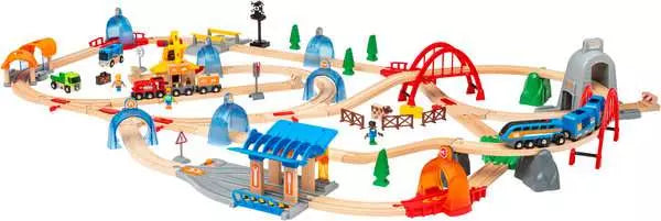 Embark on a Brio adventure with the BRIO World Action Tunnel Deluxe Set. This wooden toy train set includes Smart Tech Sound and offers exciting exploration through diverse tracks, bridges, tunnels, and action-packed tunnel experiences. Along your journey, discover buildings, vehicles, trees, and charming small figures.