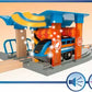 Explore the BRIO World Action Tunnel Deluxe Set by Brio, featuring railway excitement with blue and orange accents. A train car smoothly travels on a wooden track enriched with Action Tunnel technology, while icons for water, sound, and light effects brighten the bottom corner.