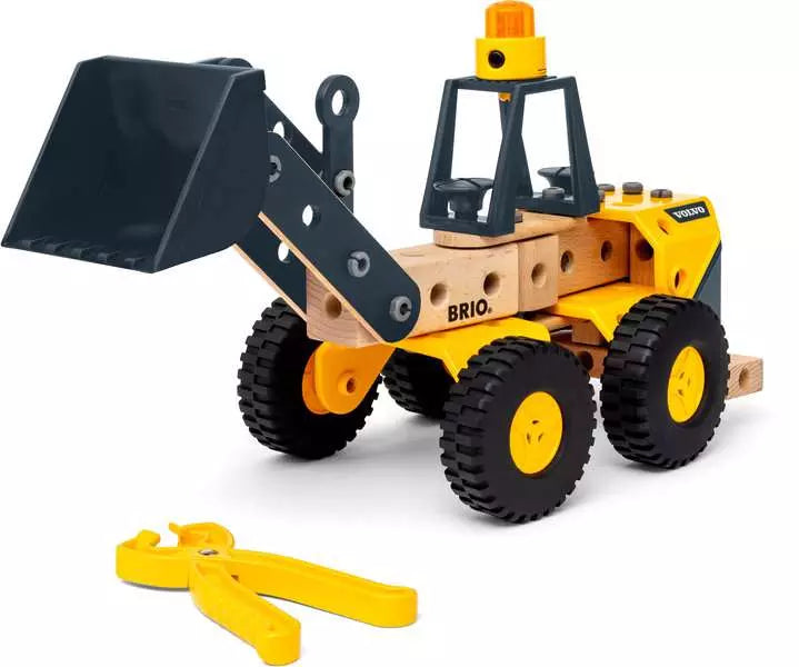 A Yellow and Black Volvo Wheel Loader by Brio World.