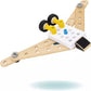 The BRIO Builder Activity Set by Brio features a toy plane that integrates both wooden and plastic components, including black wheels, yellow and blue connectors, and wings with perforations. Ideal for open-ended construction play, it stimulates creativity against a clean white backdrop.