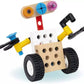 The BRIO Builder Activity Set by Brio includes a small robot toy composed of wooden and plastic parts, featuring wheels, a block body, and vibrant components for the arms and head. This construction toy encourages open-ended play.