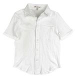 A white short-sleeved button-up casual textured knit Appaman Boys' Beach Shirt laid out flat on a white background.