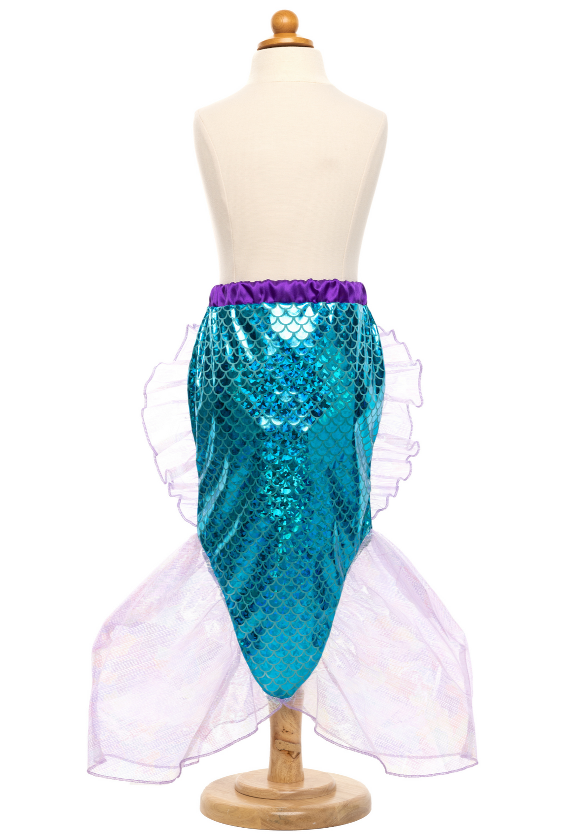 A mannequin wearing a Great Pretenders Mermaid Glimmer Skirt and Tiara.