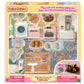 The Calico Critters Playful Starter Furniture Set comes in packaging and includes a delightful assortment of miniature kitchen furniture, laundry appliances, accessories, and safety labels—ideal for interactive toys that spark imaginative play.