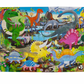 The eeboo Dinosaur Land 20 Piece Puzzle by Eeboo features a vibrant illustration of dinosaurs set in a prehistoric landscape, complete with lively plants, trees, and a smoking volcano. This puzzle provides an engaging hand-eye coordination challenge.