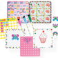 Floss and Rock Magnetic Fun & Games Tin - Rainbow Fairy features assorted colorful activity boards and pens, including games like bingo, tic-tac-toe, 4-in-a-row, pixel art, as well as delightful cupcake, rainbow, and floral bird designs displayed on a white background—perfect for travel games for kids or rainbow fairy toy enthusiasts.