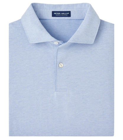 Folded light blue Albatross Cotton Blend Piqué Polo by Peter Millar, crafted from premium Pima cotton with a collar, two buttons, and wrinkle-resistant fabric for effortless style.