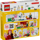 Back of the LEGO® Super Mario™ Adventures with Interactive LEGO® Peach™ set box by Legos - Toyhouse, highlighting the interactive Peach toy, included pieces, play features, QR code, and vivid branding as a child plays nearby.