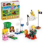 The LEGO® Super Mario™ Adventures with Interactive LEGO® Peach™ set by Legos - Toyhouse features Princess Peach, Toad, Lakitu, and interactive elements displayed in front of the product box.