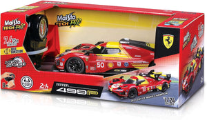 Maisto R/C 1:24 Endurance Racers Ferrari 499P (2024) RC car toy in red and yellow, shown in its packaging with remote control, branded as the 2023 24H Le Mans Champion.