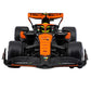 Front view of the Maisto R/C 1:24 McLaren MCL38 in black and orange, featuring sponsor logos and photographed against a white background. This eye-catching model reflects the dynamic spirit of Formula Racing and is an excellent source of inspiration for any Radio Control Vehicle design.