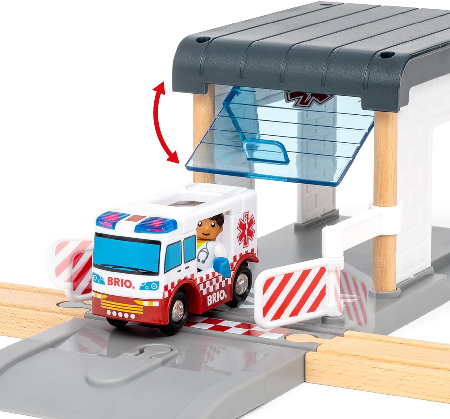 Brio World Ambulance coming out of fire station.