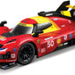 The Maisto R/C 1:24 Endurance Racers Ferrari 499P (2024) features a striking red and yellow Le Mans Champion livery with number 50, aerodynamic styling, sponsor logos, and black wheels, seen here photographed on a white background.
