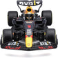Front view of the Maisto R/C 1:24 Oracle Red Bull Racing RB19 (2023), a remote controlled car model featuring the iconic black, red, and yellow color scheme with authentic sponsor logos and a detailed cockpit—ideal for Max Verstappen fans or collectors seeking a realistic Formula 1 replica.