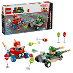 The LEGO® Super Mario™ Mario Kart™ – Baby Mario vs. Baby Luigi set by Legos - Toyhouse includes Baby Mario and Baby Luigi figures in karts, accessories, 327 pieces, and is designed for ages 8+, shown with the product box in the background.
