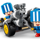 Two blocky figures in blue uniforms from the LEGO® Super Mario™ Mario Kart™ – Toad's Garage by Legos - Toyhouse interact with a detailed B Dasher, one holding a wrench, the other seated in the car.